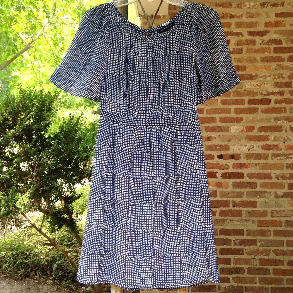 Banana Republic Blue & White Silk Dress 0 Petite